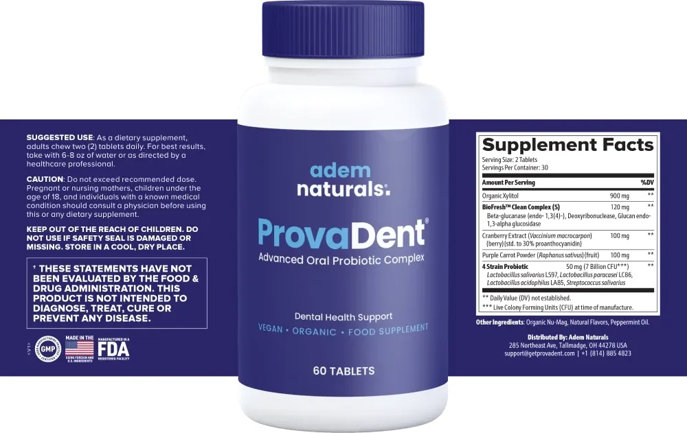 ProvaDent ingredients — probiotic strains, xylitol, cranberry and purple carrot